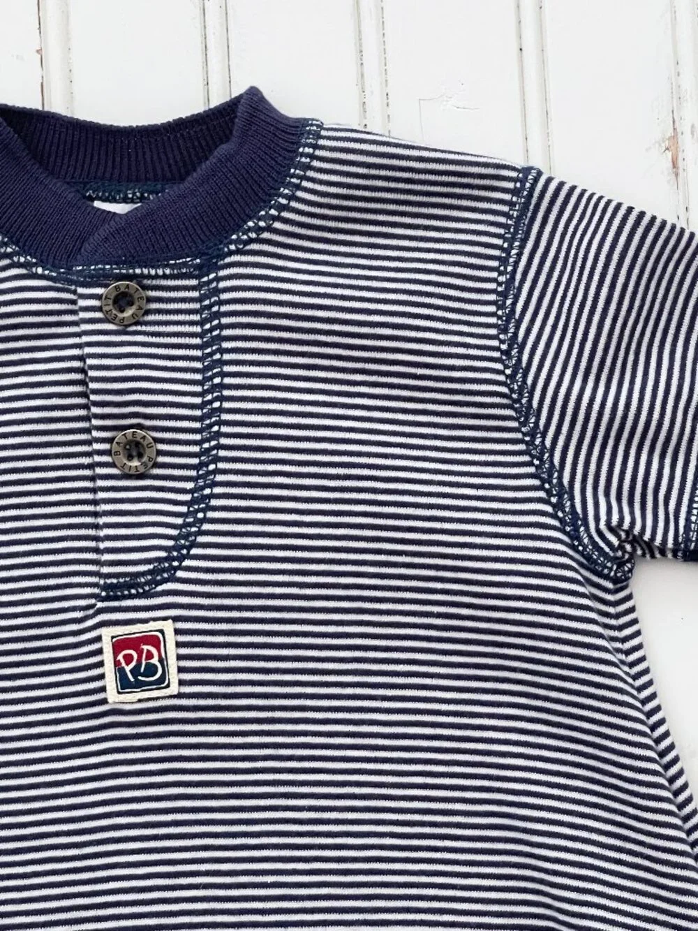 Petit Bateau Romper: Blue Stripe, Shortall, Size 6 Months, Baby Boy Clothes